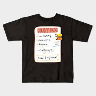 Road to Civil Engineer Checklist! Kids T-Shirt